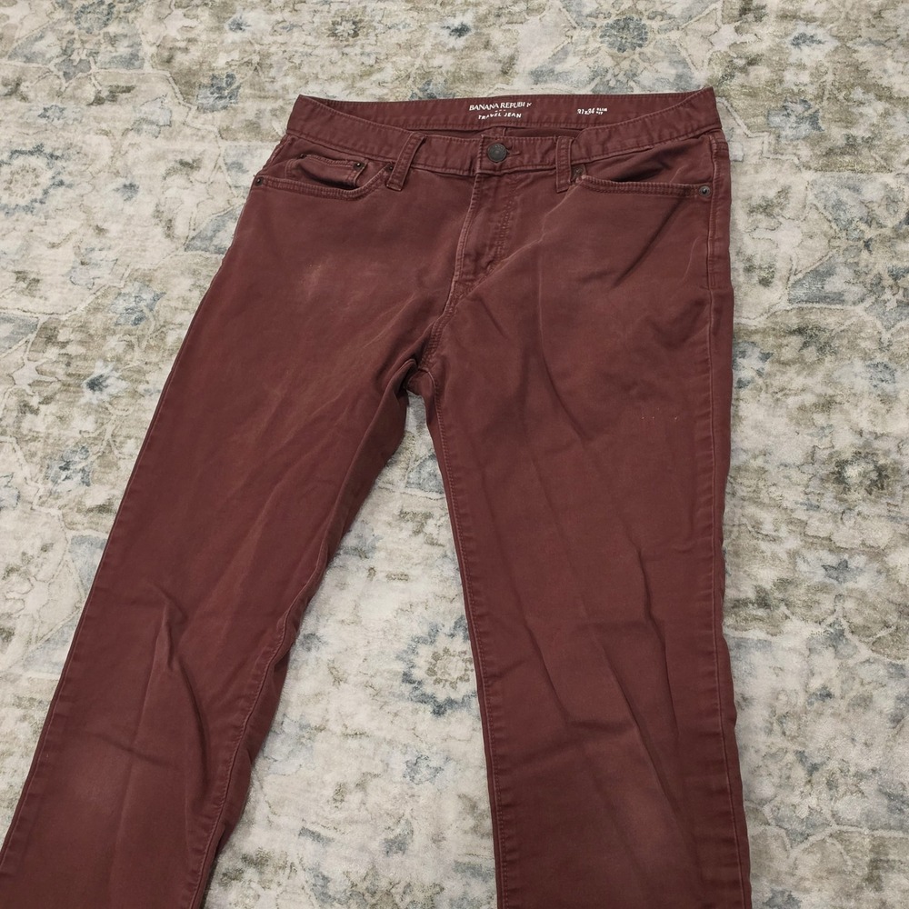 Banana Republic Travel Jean Mens 31x34 Slim Fit Burgundy Maroon Stretch Pants